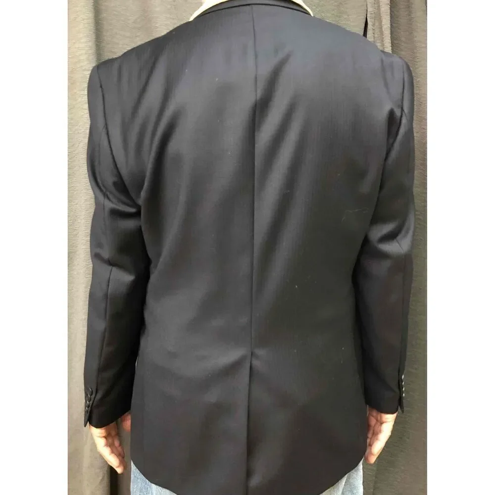 Nautica Mens Black Pinstripe Blazer Jacket 100% Wool Notched Lapel 42R